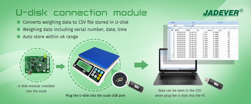 Jadver JWN, tartım verilerini U-disk'te depolanan CSV dosyasına dönüştürebilir